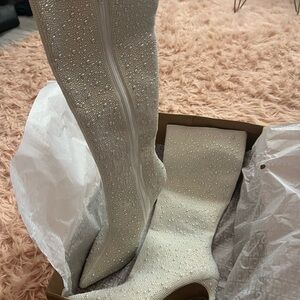 Steve Madden Ivory Rhinestone Knee-High Boots